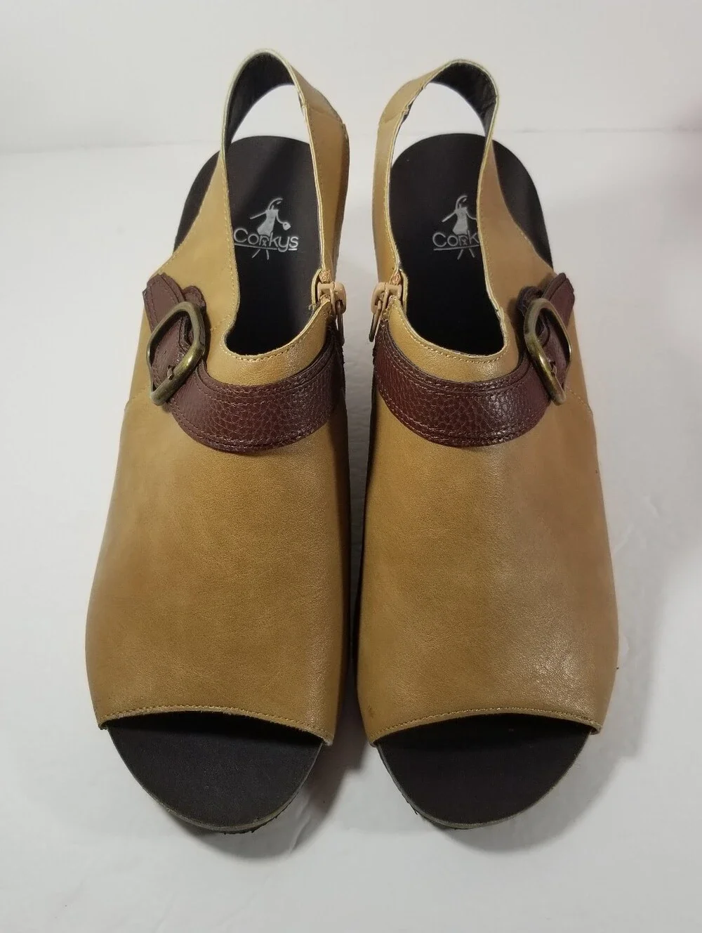 Corkys Music Wedge Sandals Women's Size 11 Peep Toe Slingback Side Zip Shoes New